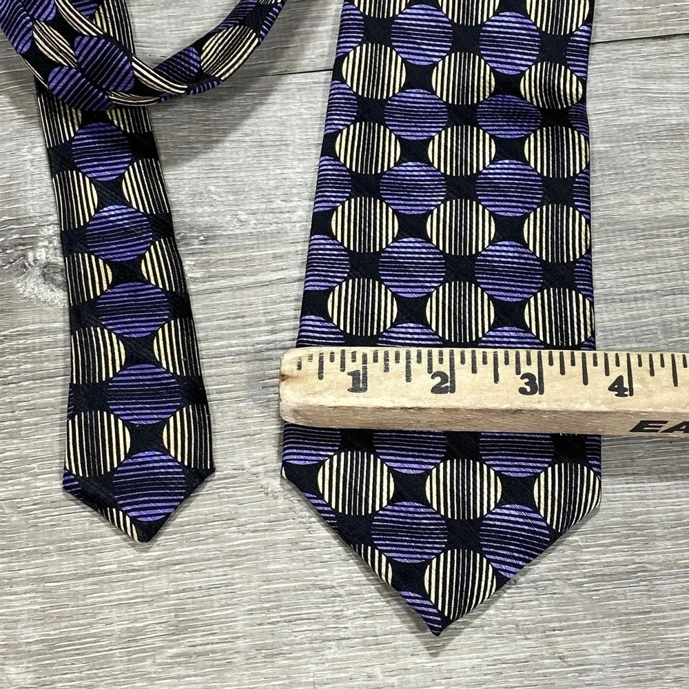 Jhane Barnes Tie Mens One Size Blue Beige Geometric Circle‎ Silk Necktie Classic